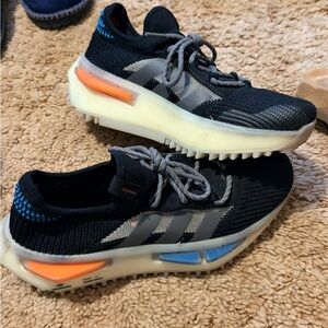 Adidas Kids Black and Gray Sneakers with Blue Accents